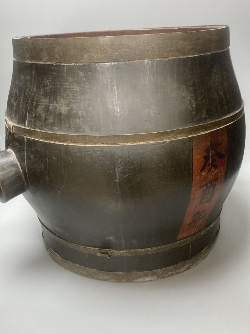 A Chinese coopered wood storage container, height 38cm